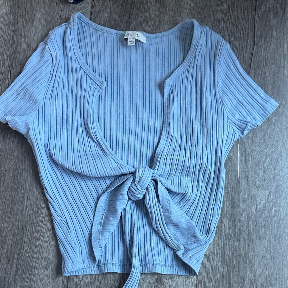 Forever 21 Sky Blue Tie-Front Crop Top